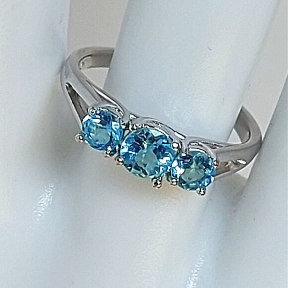 Natural Blue Apatite 5mm 14K White Gold on 925 Sterling Silver Ring Sz 7.5 - Picture 4 of 9